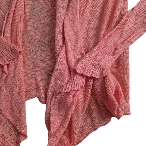 Eileen Fisher Coral Pink Linen Open Front Cascading Waterfall Cardigan S - Picture 2 of 6